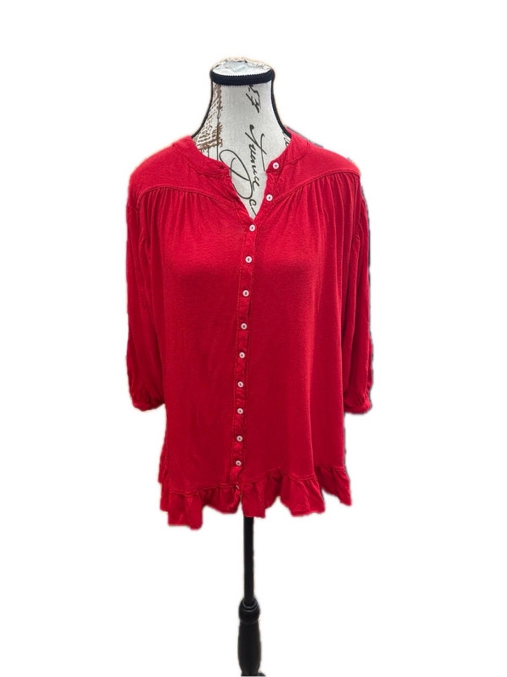 Women's Free People Red Button-Front Ruffle Hem Top, size small